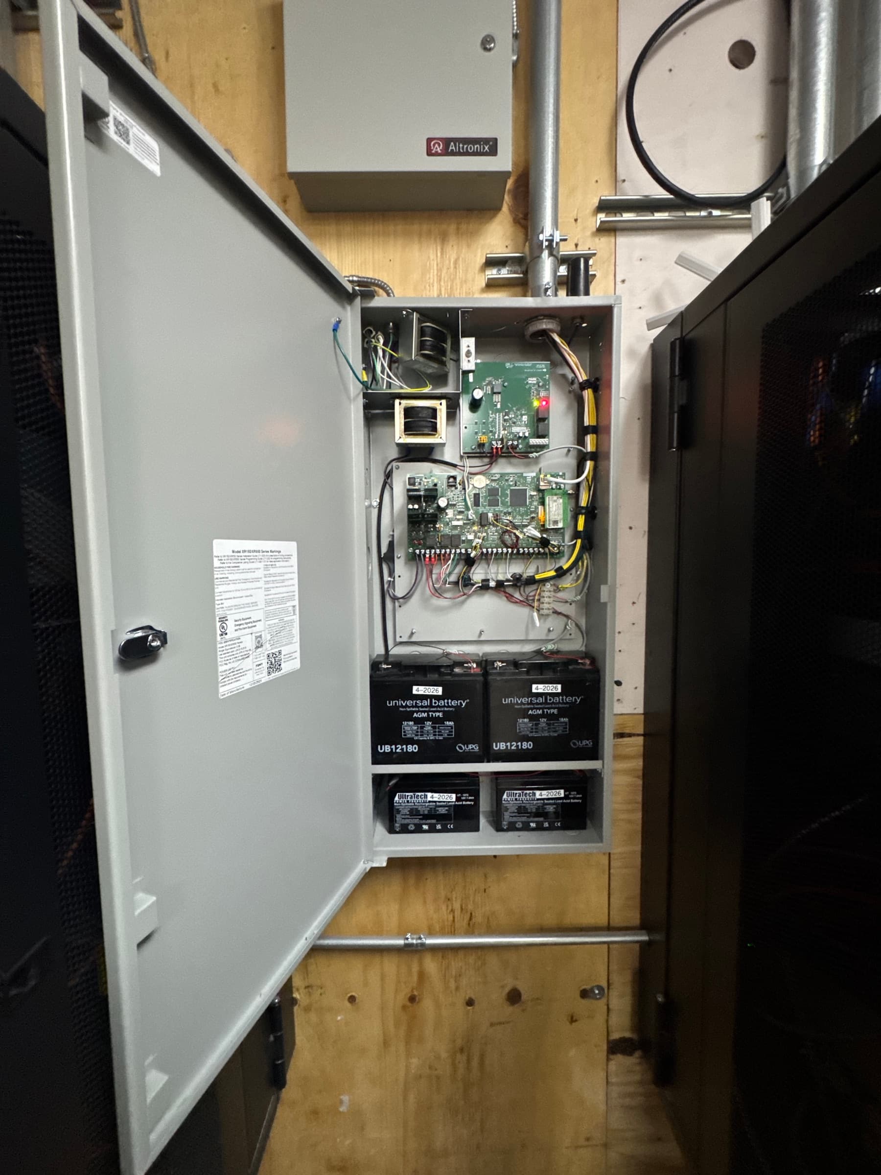 Commercial access control panel with organized wiring and backup power